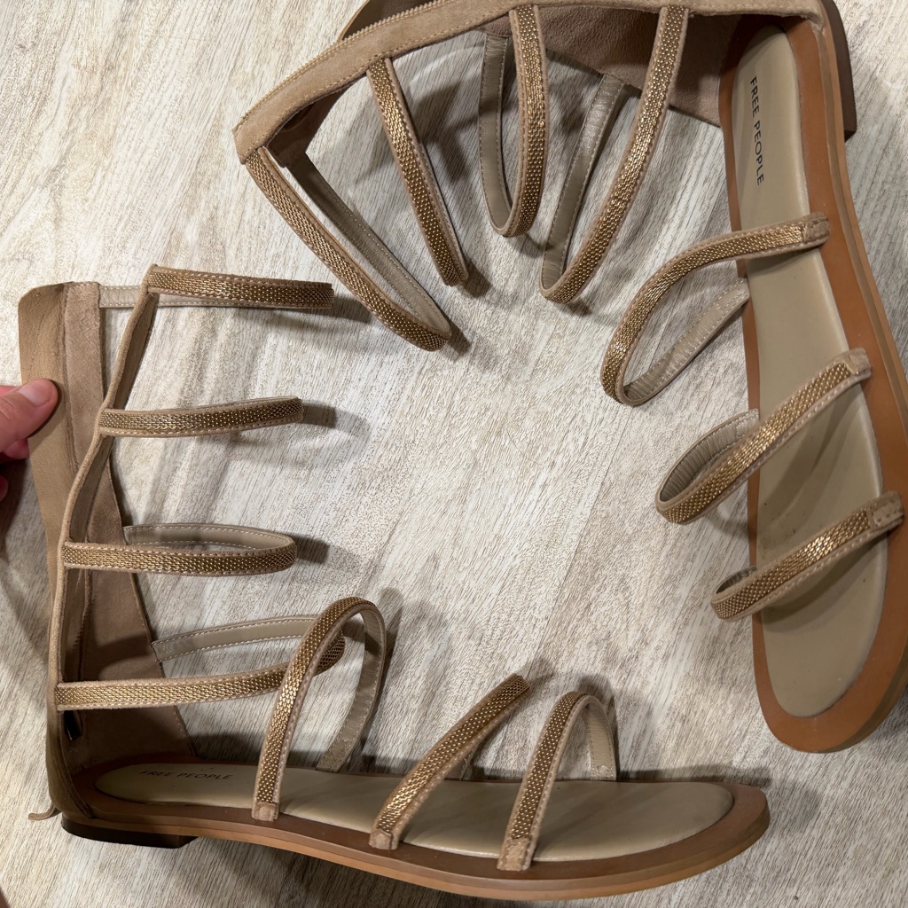 Free People Tan Multi-Strap Flat Sandals